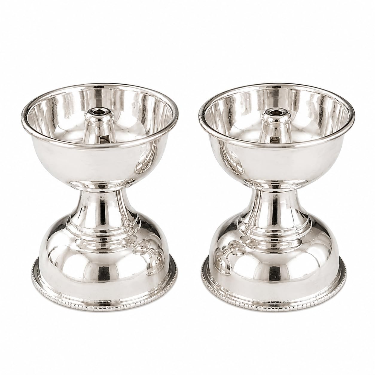 German Silver Deepa Diya Pair, Silver Finish, 7.5 cm Height, for Pooja, Diwali, Temple Rituals-image-19