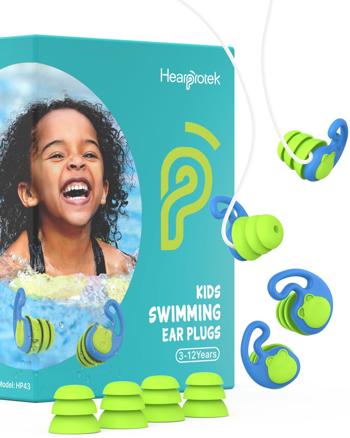 Hearprotek Swimming Ear Plugs for Kids, 2 Pairs Reusable Silicone Waterproof earplugs for Small Ear canals Toddlers∣Child Ear Protection for Swim Ear,Shower,Bath,Pool and Water Sports (3-12yrs)