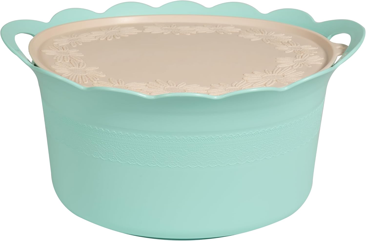 I Collection Storage Bucket with Laundry Board Included Lid Made in Japan Place Storage Box Basket Stylish Cute Beige Mint Green Laundry Shoes Embroidery Style Bucket Gift Present Celebration Schrol
