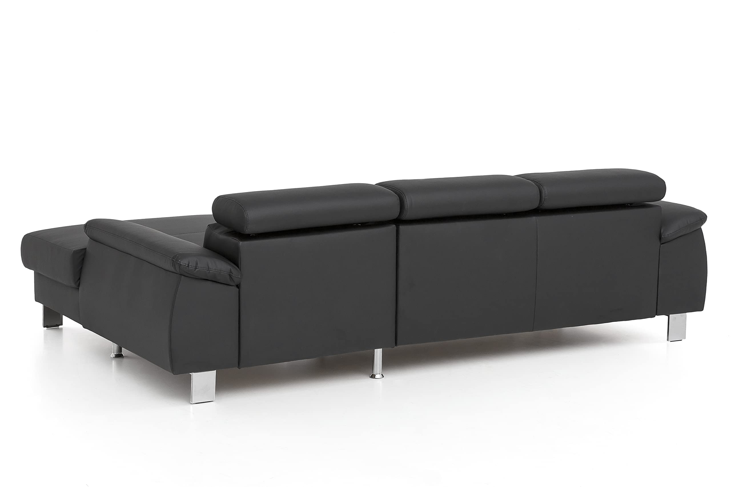 Mivano Ecksofa Micky mit Recamiere / L-Form-Sofa mit Schlaffunktion, Bettkasten und Kopfteilverstellung / 244 x 72 x 166 / Kunstleder, Schwarz
