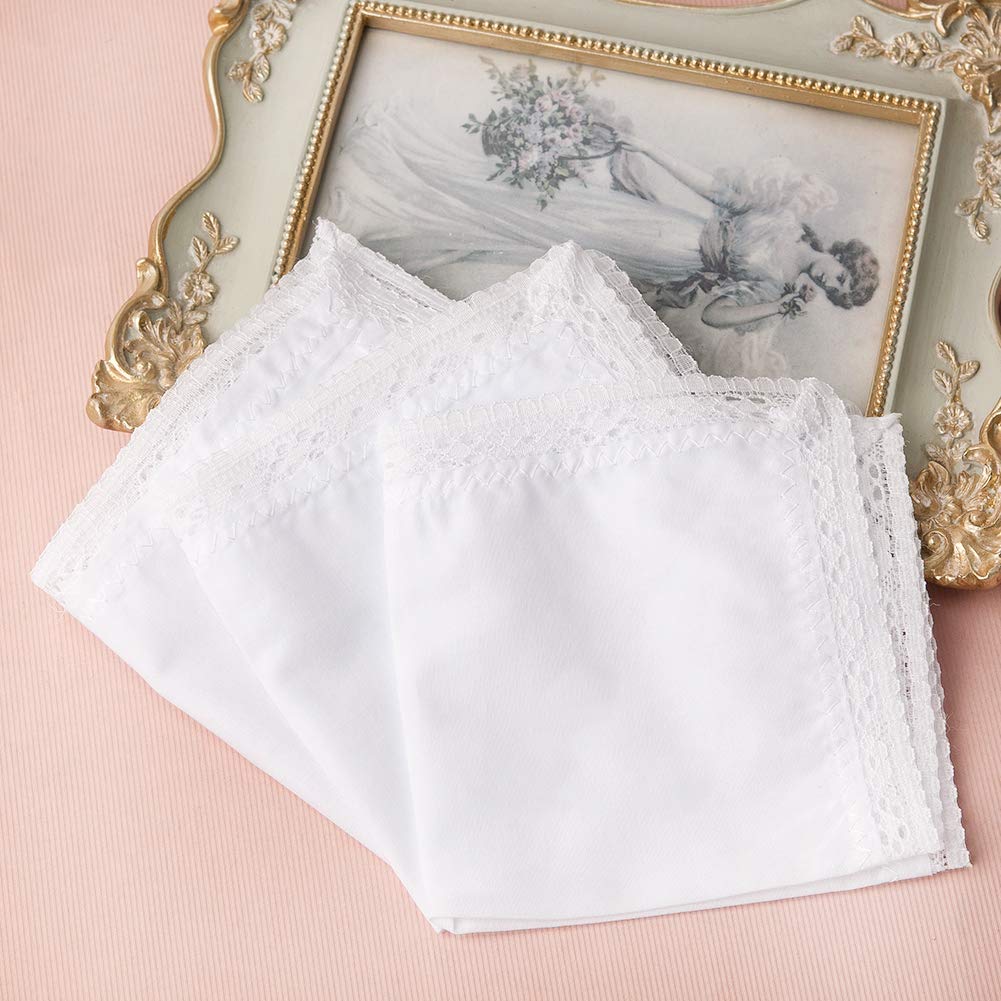 Houlife Femme Mouchoirs en 100% Coton 10x10''/25x25cm Dentelle Doux Blanc pour Mariage Lot de 6 Pièces