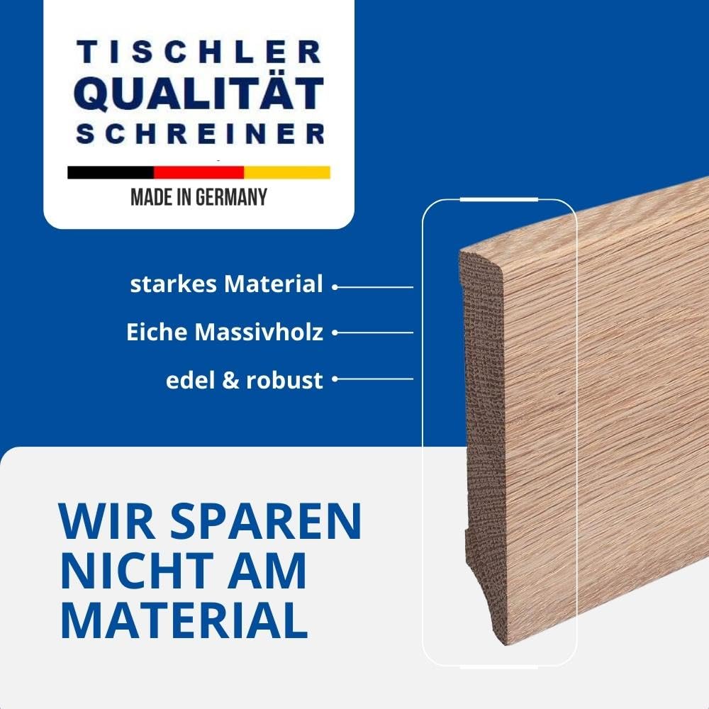 REESE Massivholz-Sockelleisten | Eiche roh geschliffen | Weimarer Profil | 100mm Höhe | 1 Stück | 2,3lfm