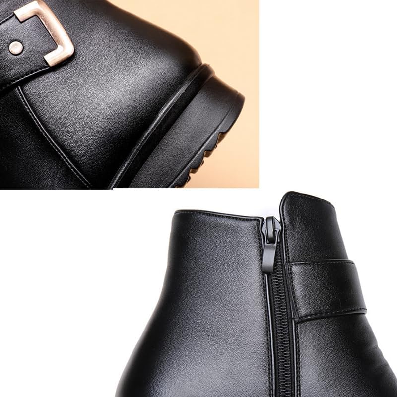 Women's Metal Buckle Genuine Leather Wool Orthopedic Boots,Winter Warm Slip On Fur Lined Snow Boots with Side Zipper - Image 6