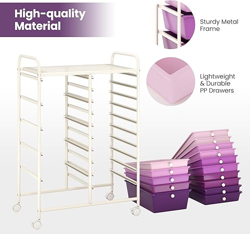 Vista 99 de Giantex - Carrito rodante, 10 cajones, organizador para aula, carrito de almacenamiento con ruedas para útiles escolares, de oficina, hogar, Negro