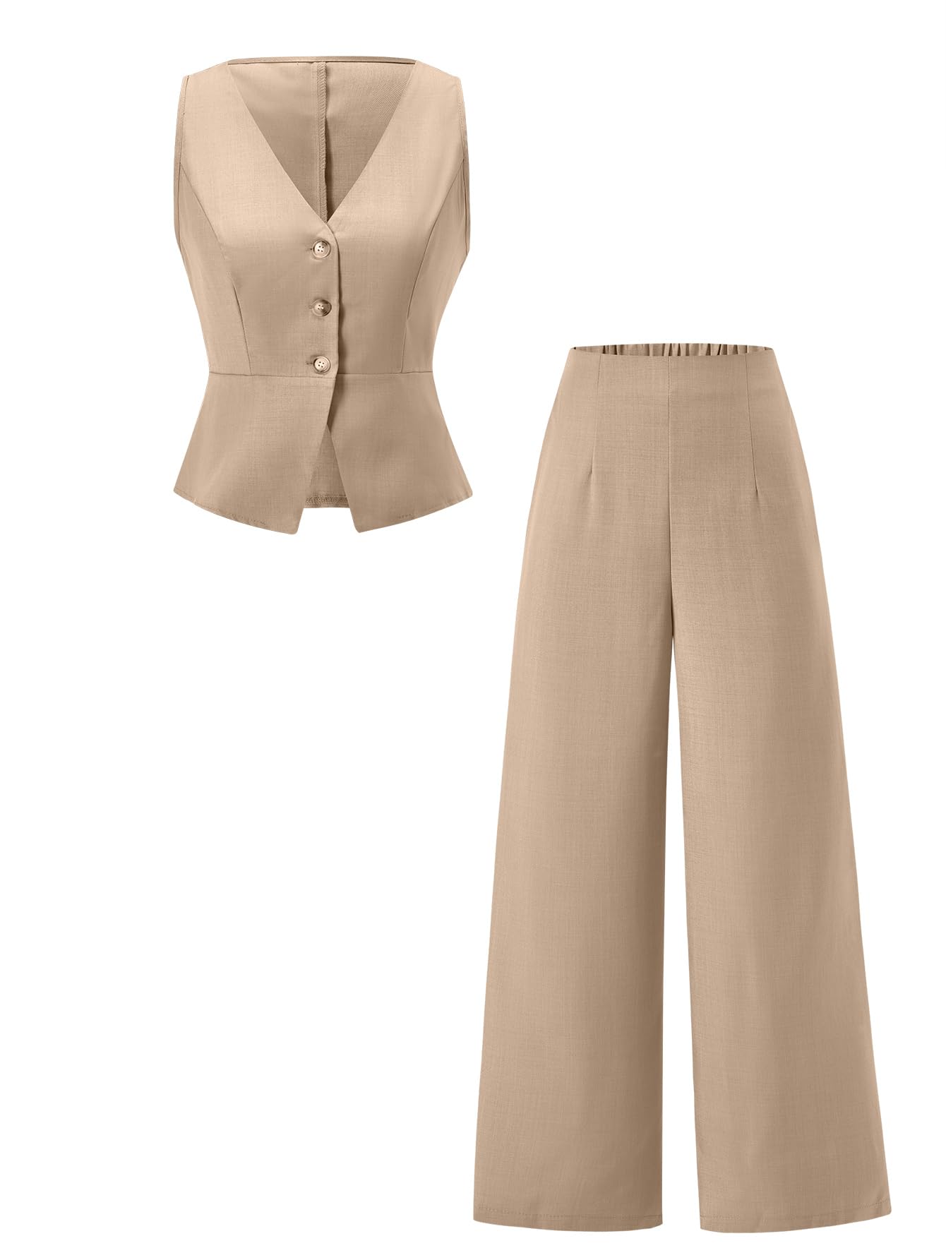 Womens 2 Piece Business Casual Outfits Summer Button Up Blazer Vest and Dress Pants Matching Sets