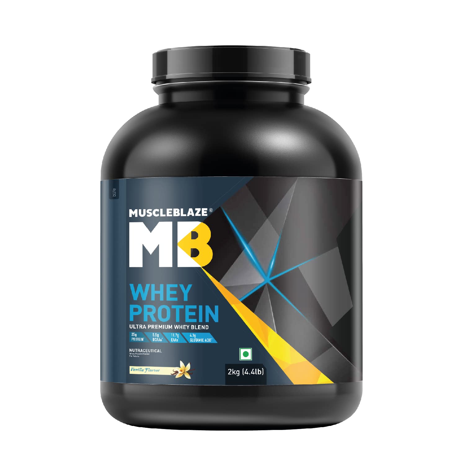 MuscleBlaze100% Whey Protein, Ultra Premium Whey Blend (Vanilla, 2 kg / 4.4 lb, 62 Servings)