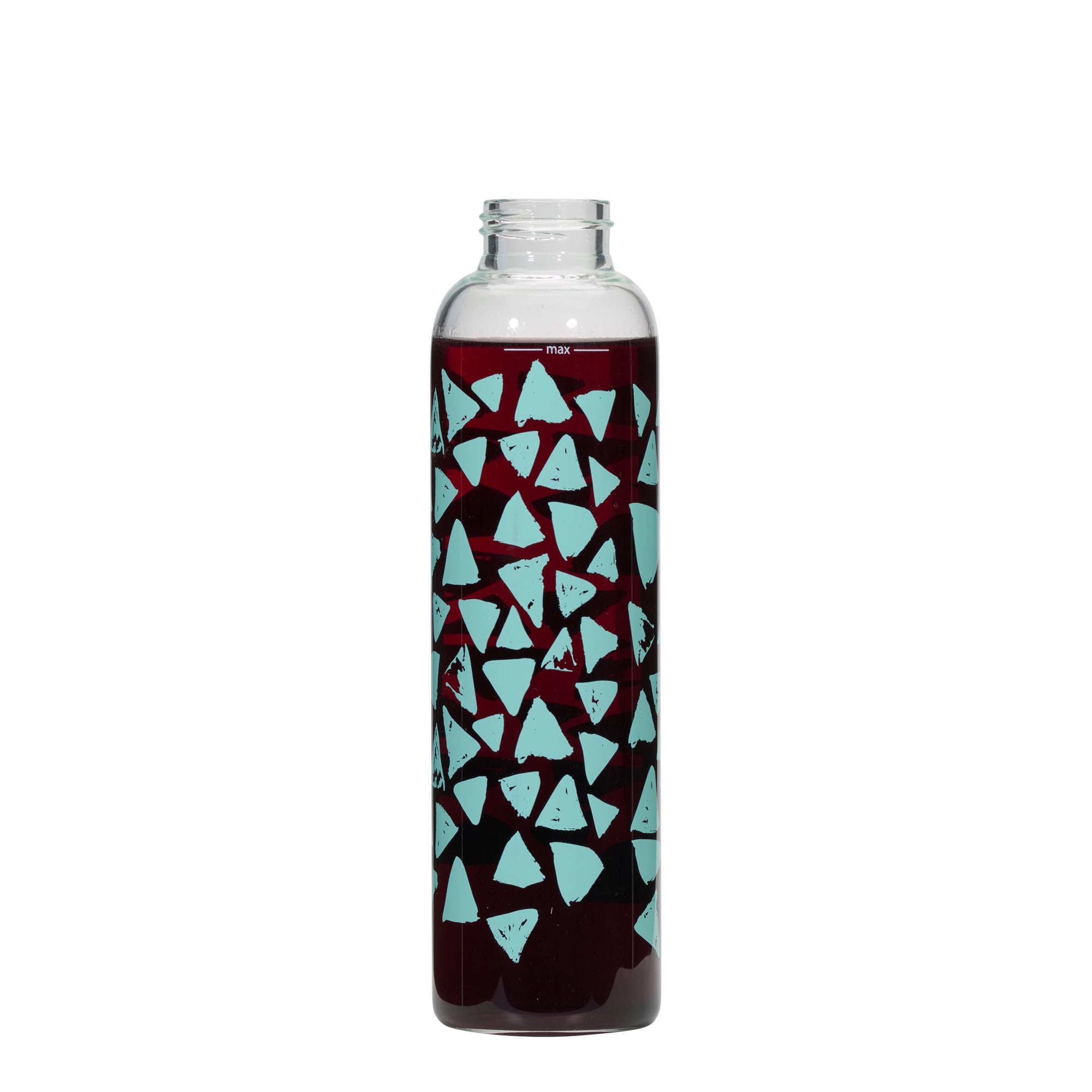 Set di 6 borracce da 500 ml Perseus turchese triangoli in vetro trasparente con coperchio in metallo