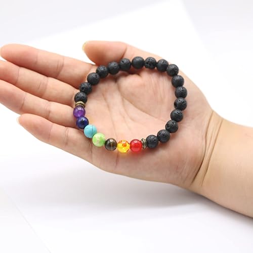 Miniatura 8 de HEDQFM 2 pulseras de piedra de lava con 7 chakras, aromaterapia, difusor de aceites esenciales, pulseras de cuentas de yoga, pulsera elástica de