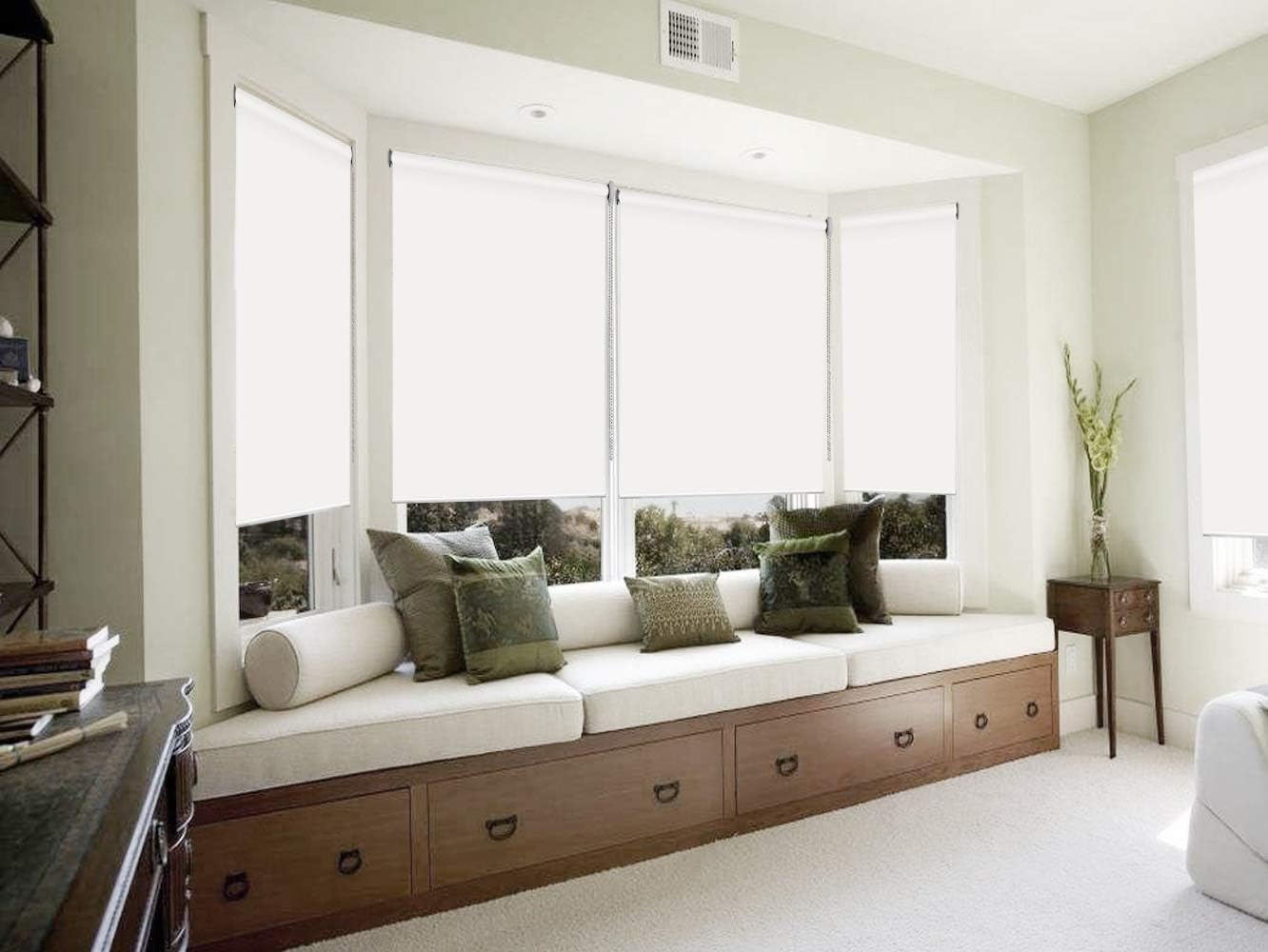 SUAKY Blackout Window Blinds Roller Shades, White Custom Window Shades Elegant Roller Blinds, Energy Saving UV Protection Roller Shades for Windows, Doors, French Doors