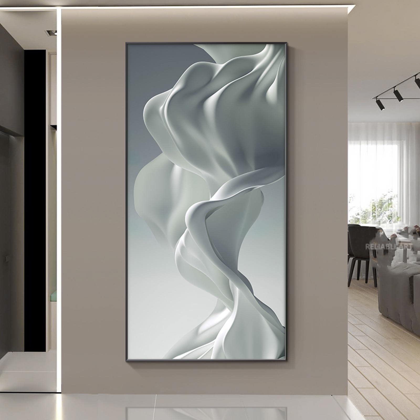 KDXAOBEI Abstrakte Seidenschlangen auf Leinwand, Wandkunst, grün-weiß, luxuriöse Band-Poster und Drucke für die Wanddekoration auf der Veranda, 30 x 60 cm (12 x 24 Zoll) mit schwarzem Rahmen