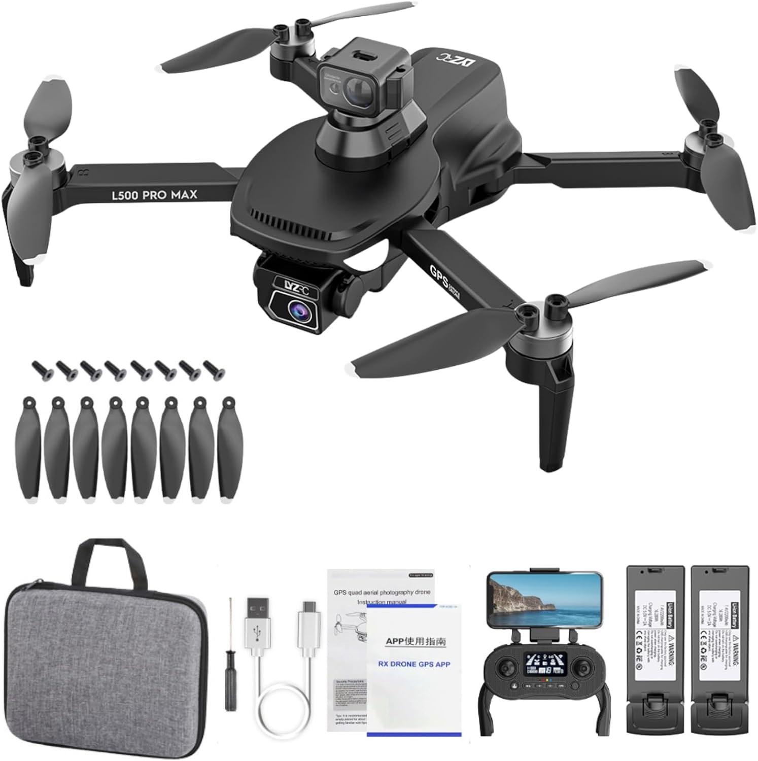 GPS Drone with HD Camera for Adults, Professional FPV Drones with Auto Return, Follow Me Circle Fly, Waypoint Fly Stable Hover Brushless Motor Foldable 5G Transmission Remote Control L500 Quadcopter