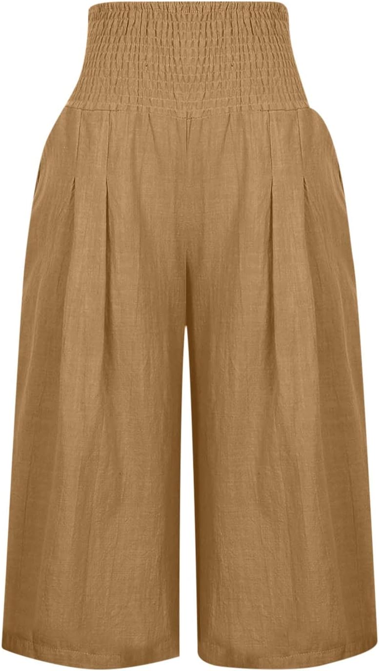 Long Shorts for Women Below The Knee Plus Size Casual Summer Loose Fit Long Pants Elastic Waist Short with Pockets
