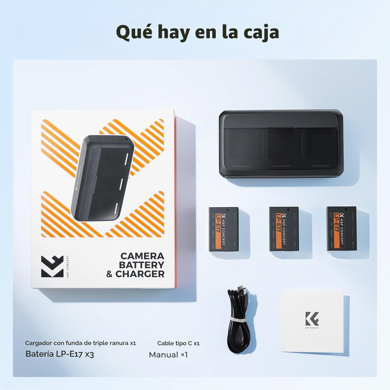 K&F Concept Kit de 3 Baterías LP-E17 y Cargador Rápido de 20W, 1050mAh, para Cámaras, Compatible con Canon EOS R50, R100, RP, R10, R8, Powershot V1 y más