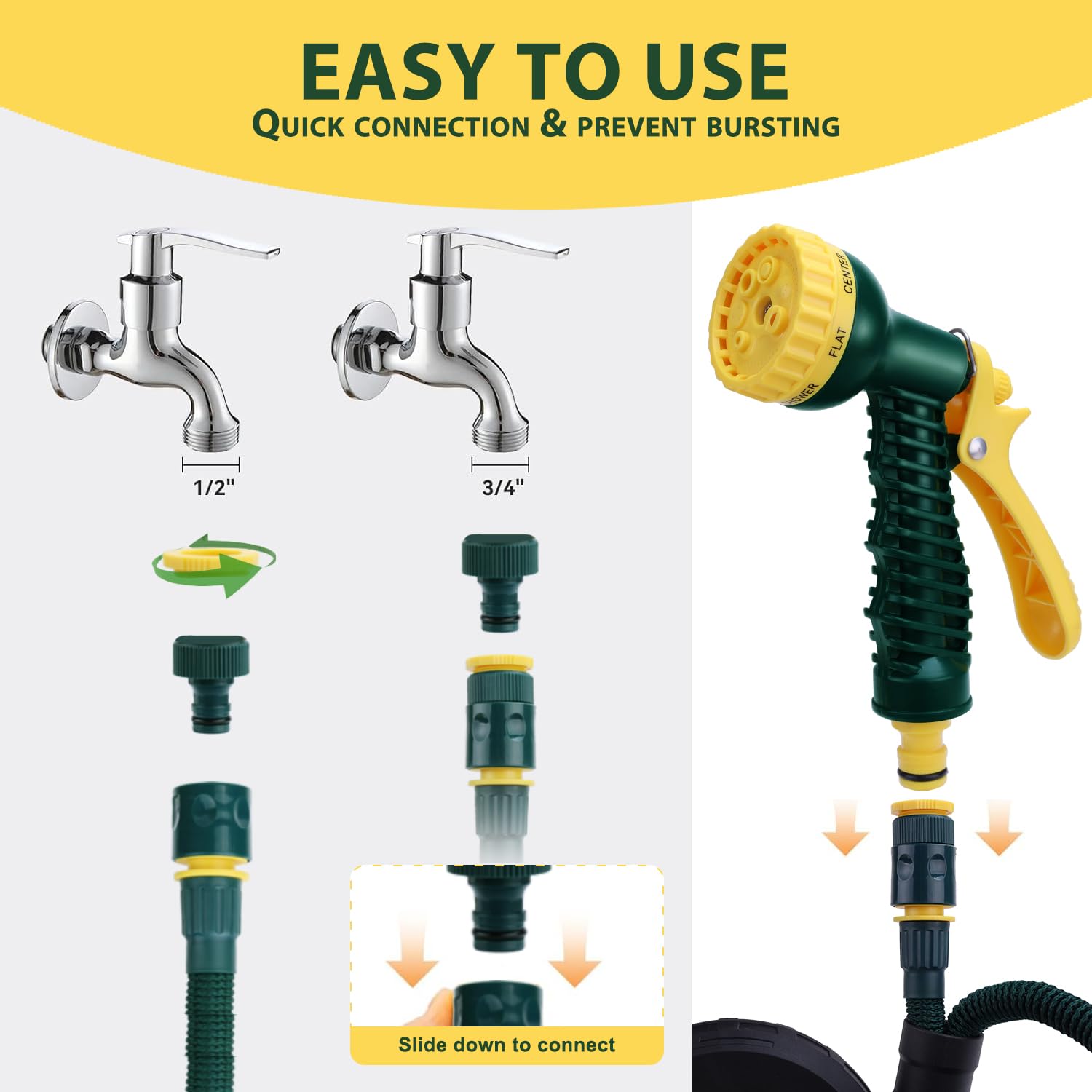 HERZO 15M Gartenschlauch Ausziehbar Wasserschlauch Flexibler expandierender Zauberschlauch mit 7 Einstellungen Multifunktionale Spritzwasserpistole 50FT