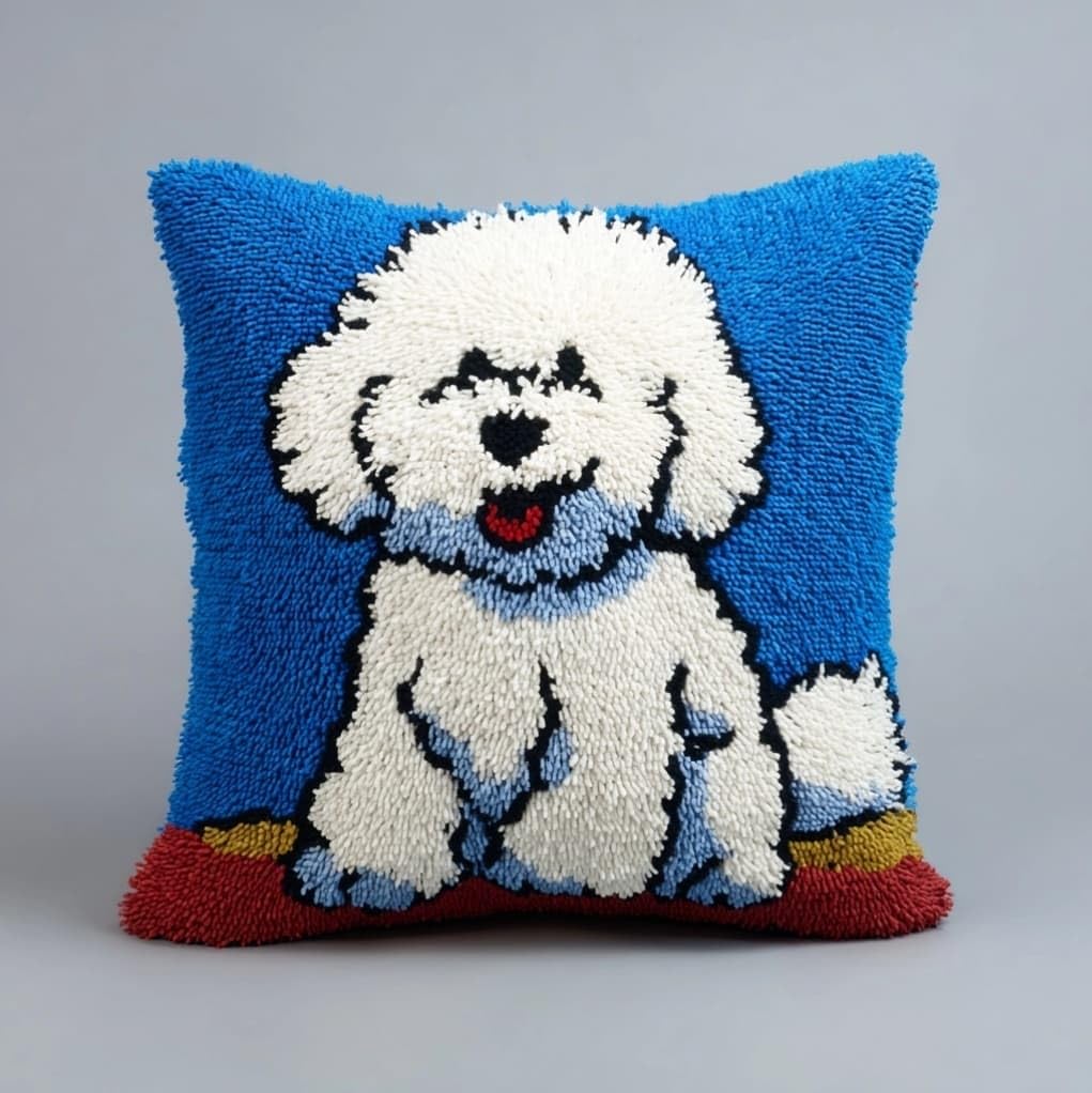 Henypt Latch Hook Craft Kit 17x17 Inch,Cute Bichon Frise