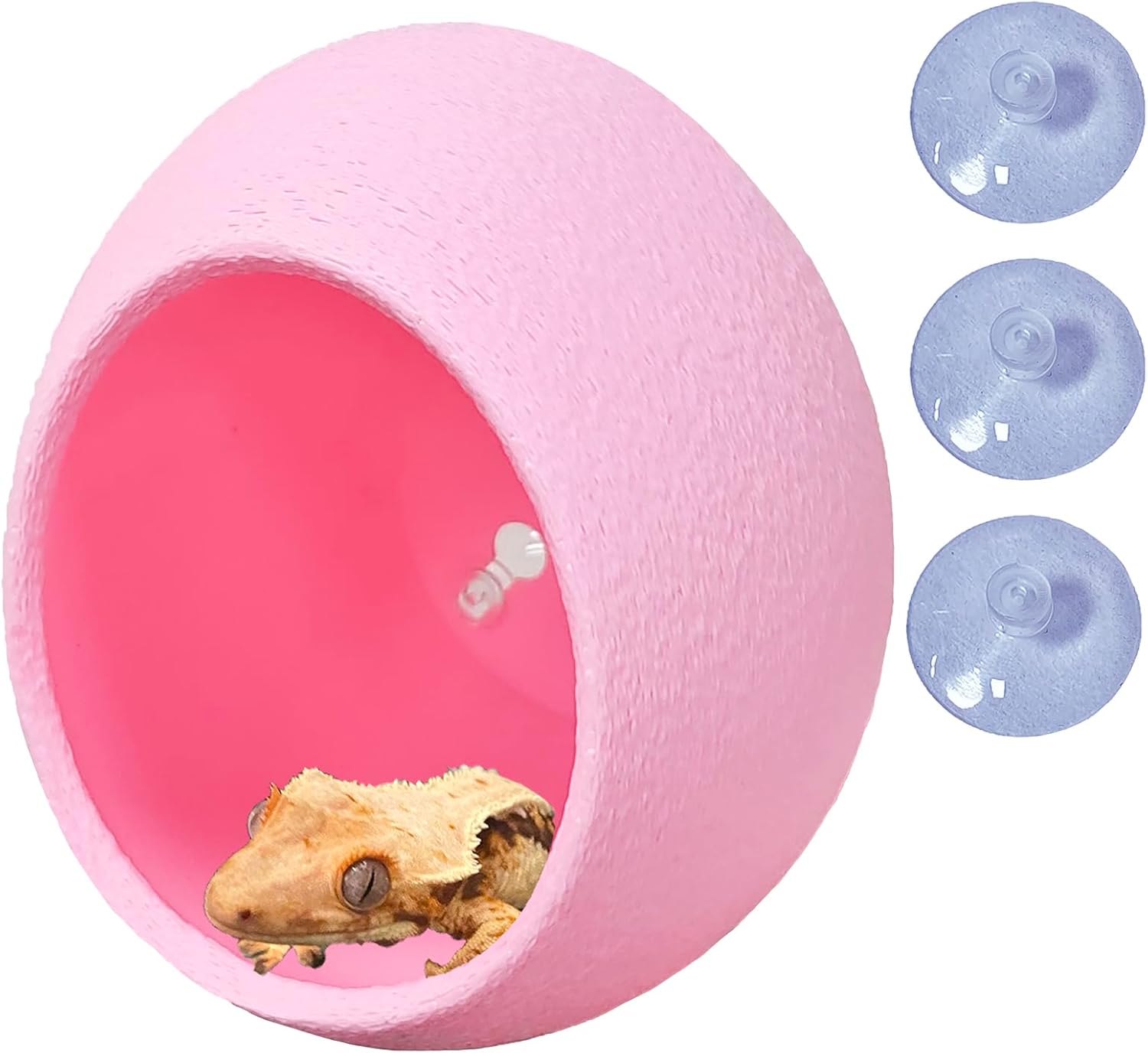 Woyrise Reptile Hide Cave Plastic Egg Shape Hideout, Gecko Hide with Strong Suction Cups Climbing Toys Reptile Shelter Sleeping Cave for Arboreal Reptiles, Frogs, Spiders Terrarium Decor - Pink