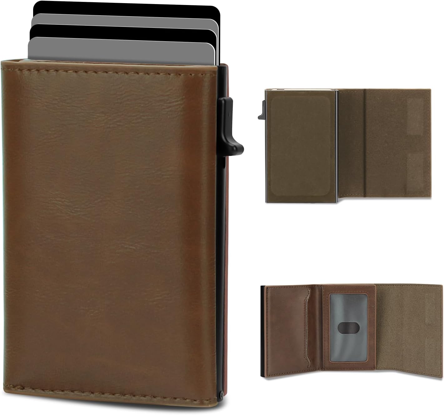 Wallet for Men-RFID Blocking Pop Up Card Holder, Slim Metal Case, Magnetic Closure, 9-14 Card Capacity, ID Window, Cash Slot, Anti-Theft Protection, Minimalist Carbon Fiber Style