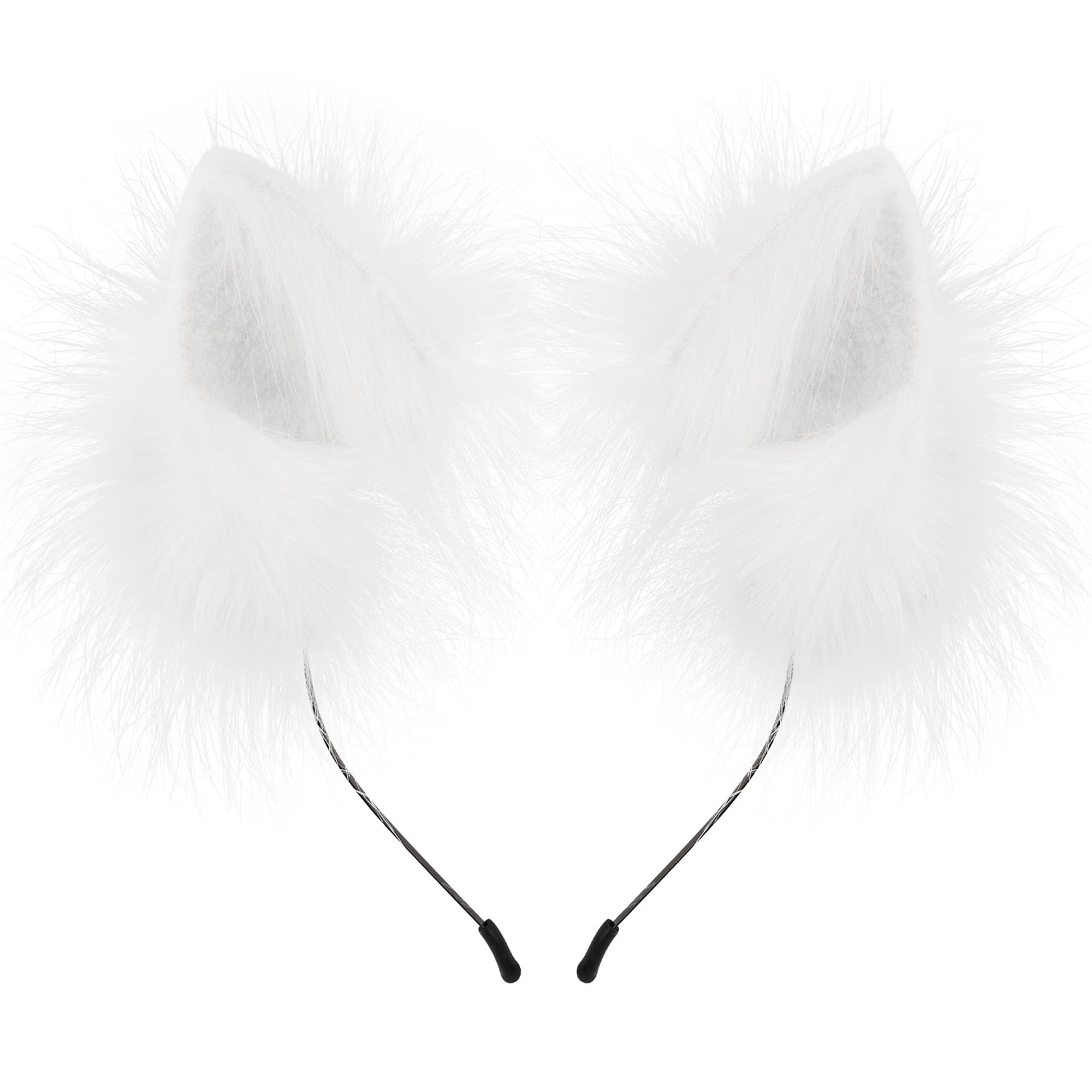 SANSIWU Halloween Fashion Faux Fur Cat Ears Hair Clip Party Costume Ornament Furry Wolf Fox Tail Bell Leather Neck Chocker Cosplay Toy Set (C-White Single Headband, One Size) — image 1