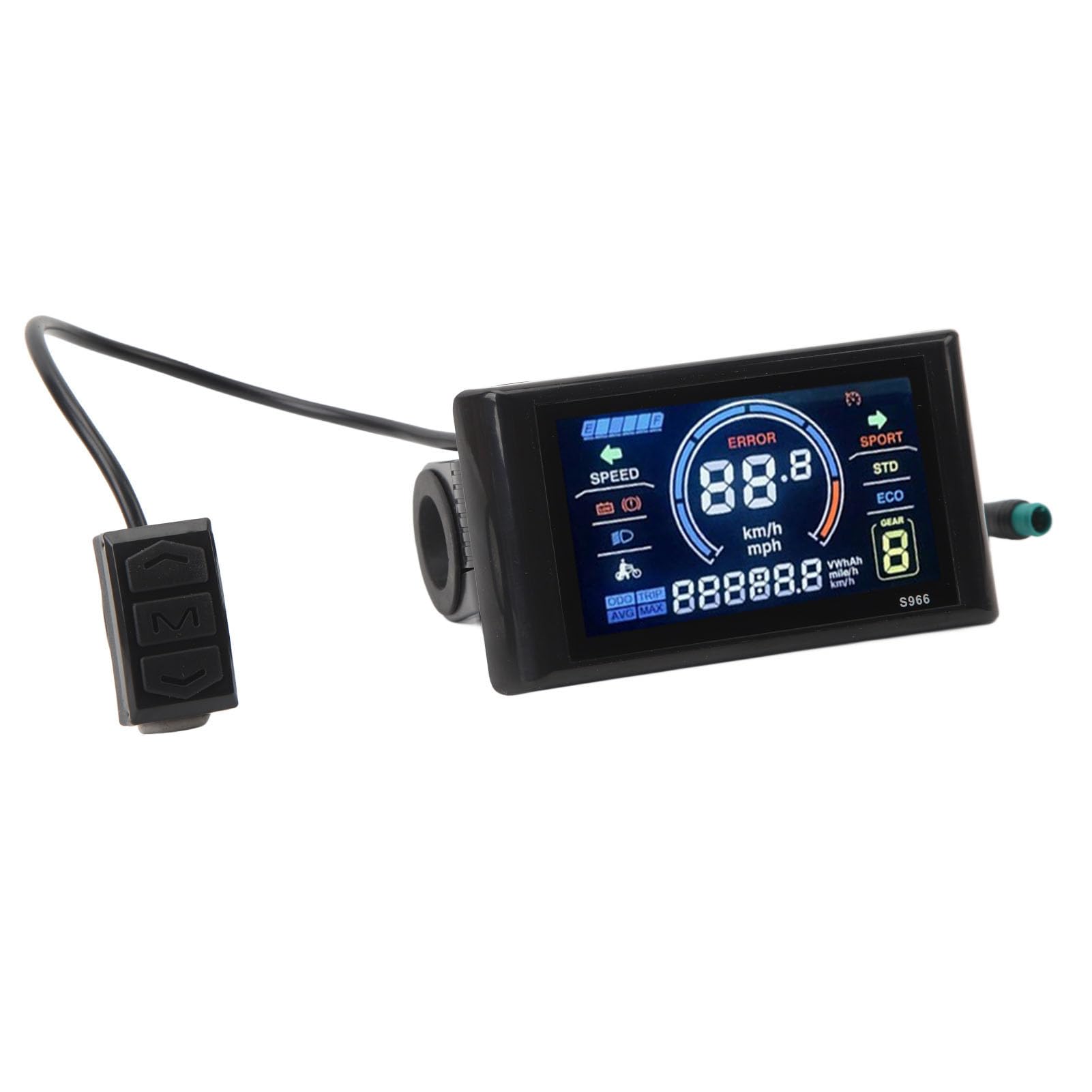 Panel de Pantalla LCD para Bicicleta eléctrica S966, Panel de Control de Pantalla LCD para Bicicleta, Rango de Voltaje de 24 72 V con Pantalla Grande para manillares de 22,2 mm y
