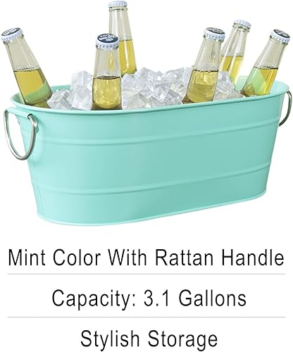 Miniatura 4 de Cubo de hielo galvanizado, 2 piezas de 3 galones ovalados para bebidas, cubos de hielo para fiestas, cubo de metal con asa para cerveza, whisky,