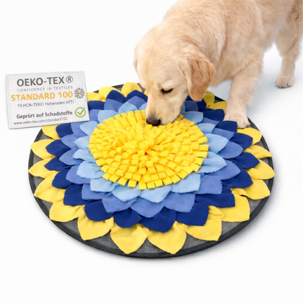Schnüffelteppich Hund, Schnüffelfuttermatte für Training, Hundespielzeug, Haustierbedarf, Haustier Futtermatte, Gelb und Blau, Blumen Muster, Fleece Material