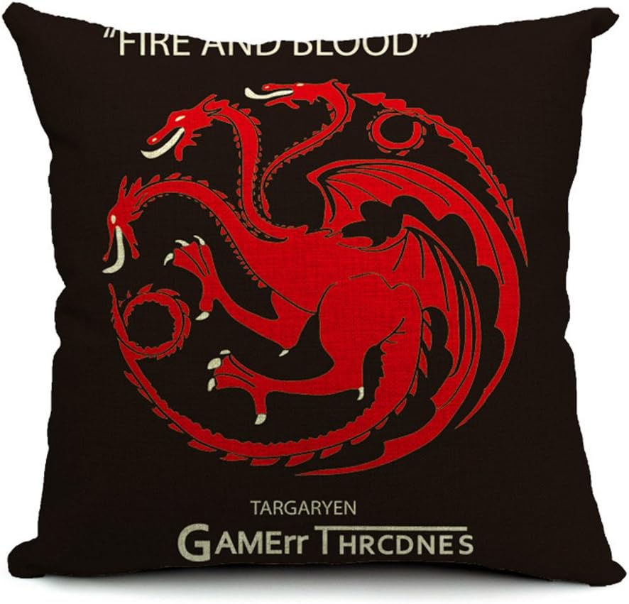 Game of Thrones Dragon Cotton Linen Decorative Throw Pillow Case Cushion Cover, 17.7 x 17.7inches