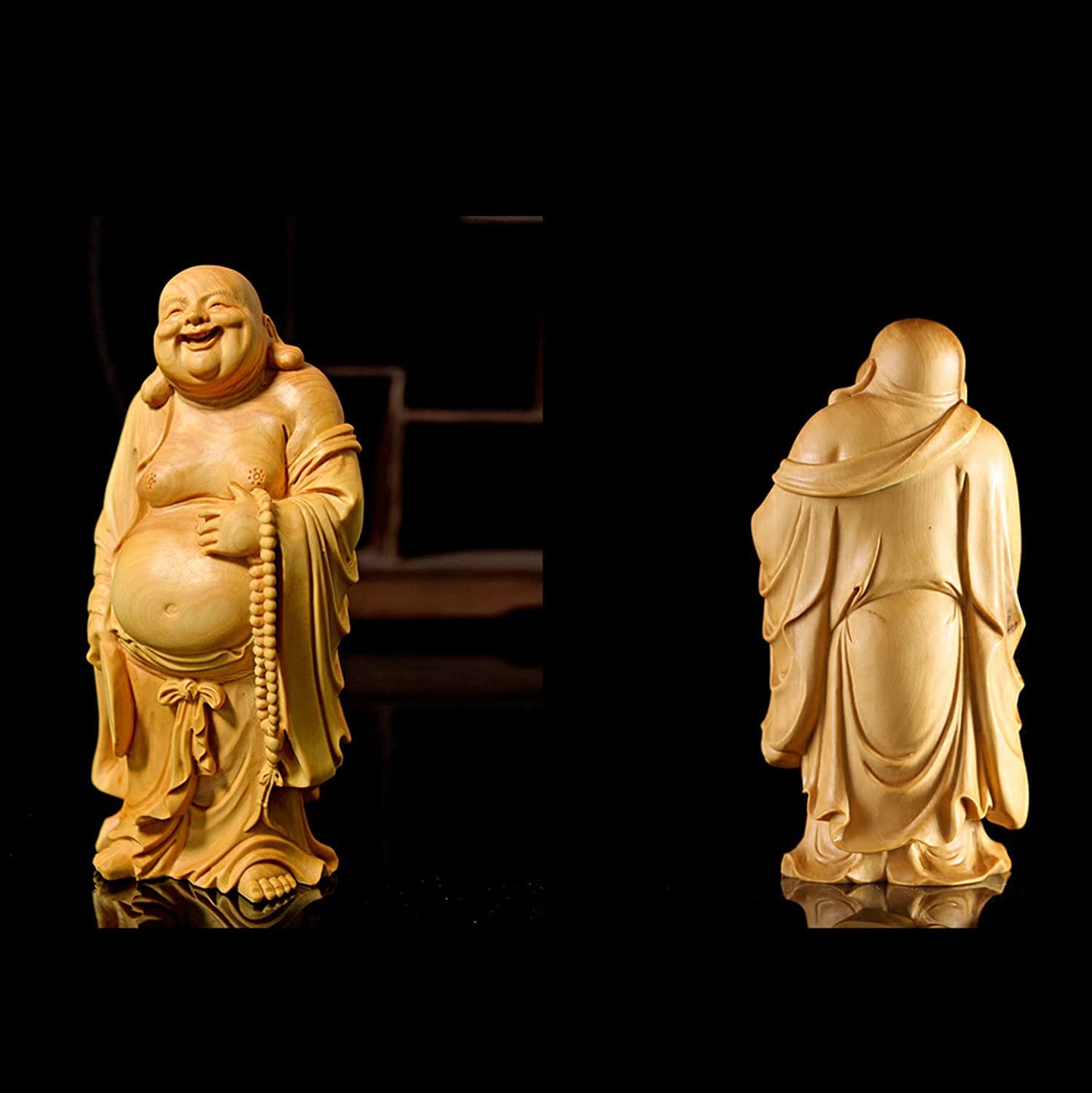 Amazon｜布袋様の置物 天然 崖柏木 12cm 木彫り 金運 お守り 木彫りの