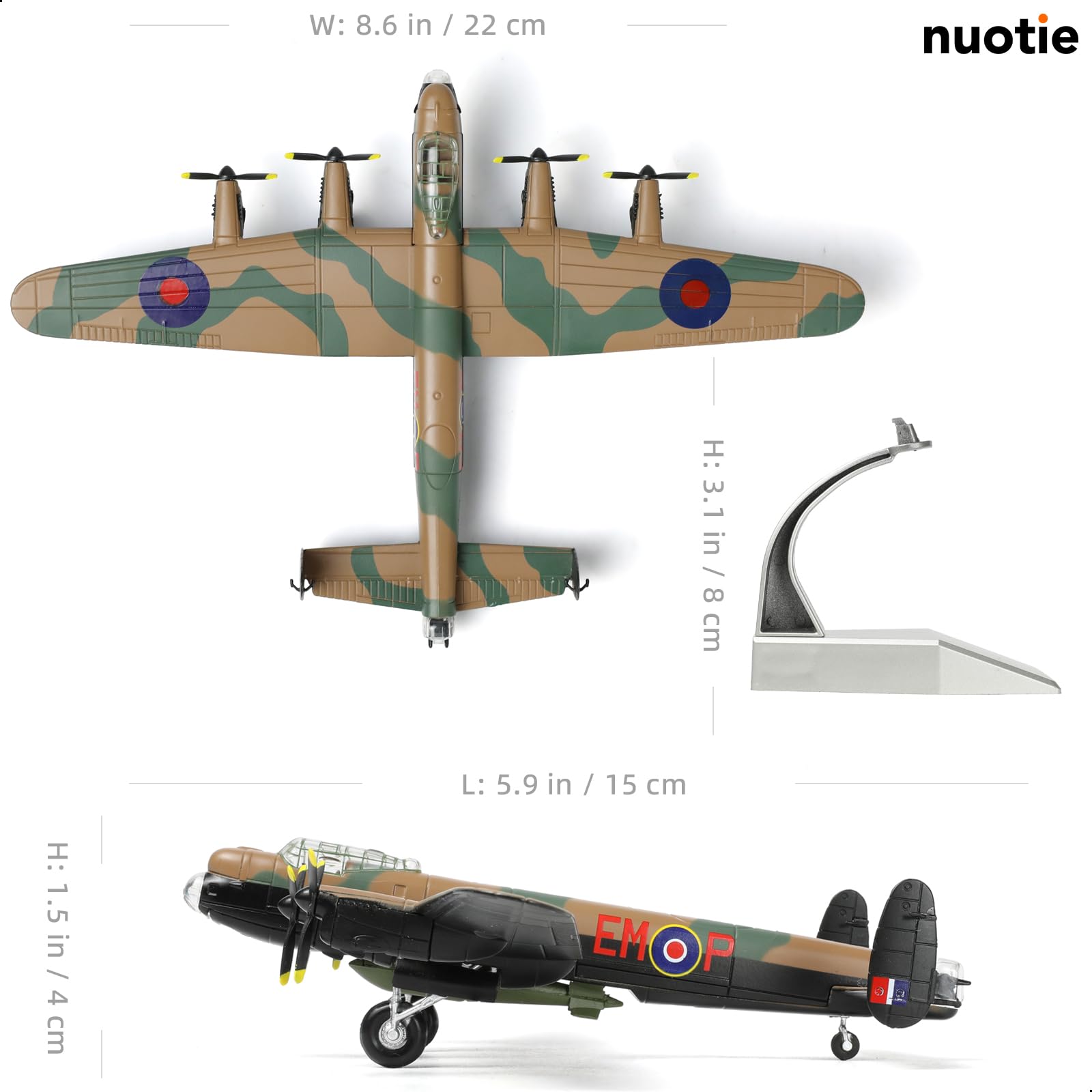 NUOTIE 1/144 Avro Lancaster Heavy Bomber Aircraft Model. Metal Diecast Plane with Display Stand. RAF - Image 2