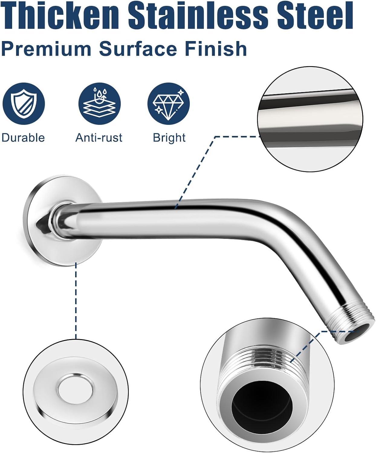 Shower Head Holder and 6 Inch Extension Arm Pipe, Chrome image 5