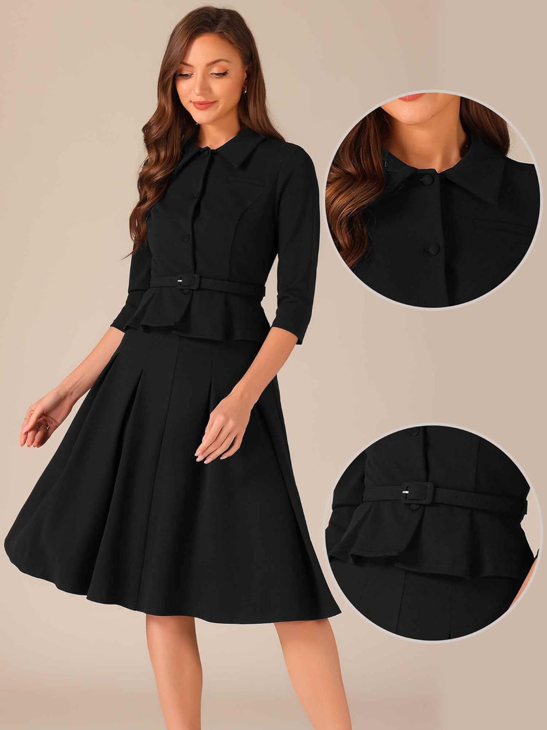 Allegra K Business Skirt Suit Sets for Women's 2 Piece Outfits Office 3/4 Sleeve Blazer Jacket Pleated Skirts - Image 2