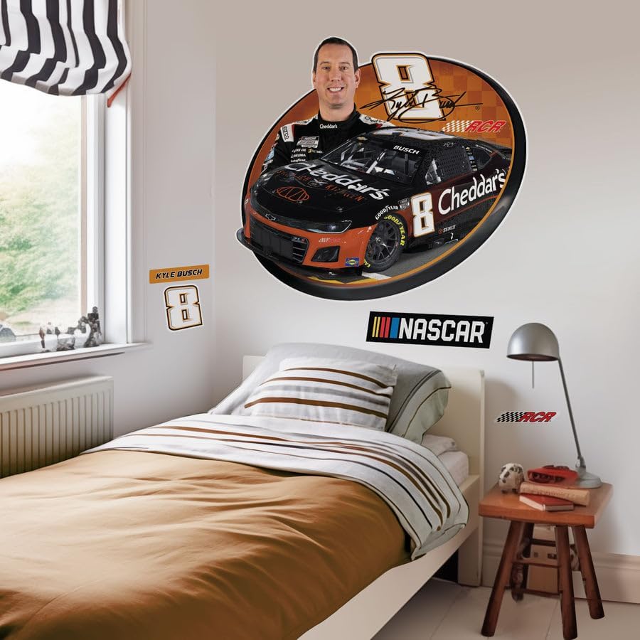 Prime Party Kyle Busch NASCAR Wall Decal Set | Large 32-Inch Removable Peel and Stick Graphics | Official RCR #8 Car Room Decor for Kids Bedroom & Man Cave