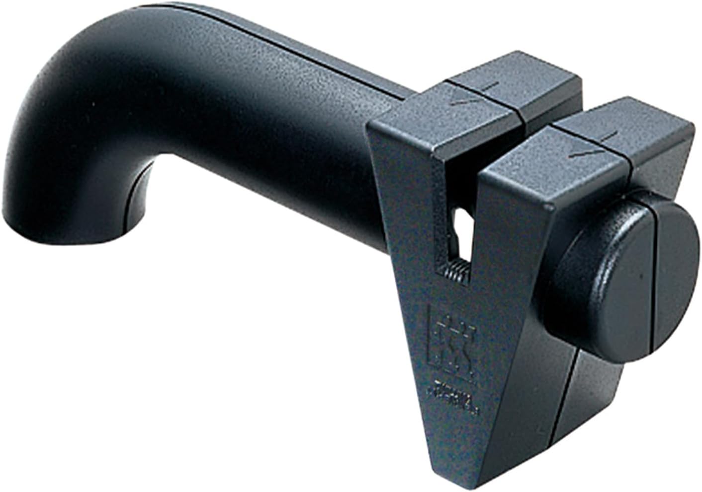 ZWILLINGTwin Sharp Black Pull Through Sharpener 16.5 cms. Stainless steel disc & ceramic discs for rough & fine honing. 35° pre-set cutting angle. For straight edged knives. Made in Germany.