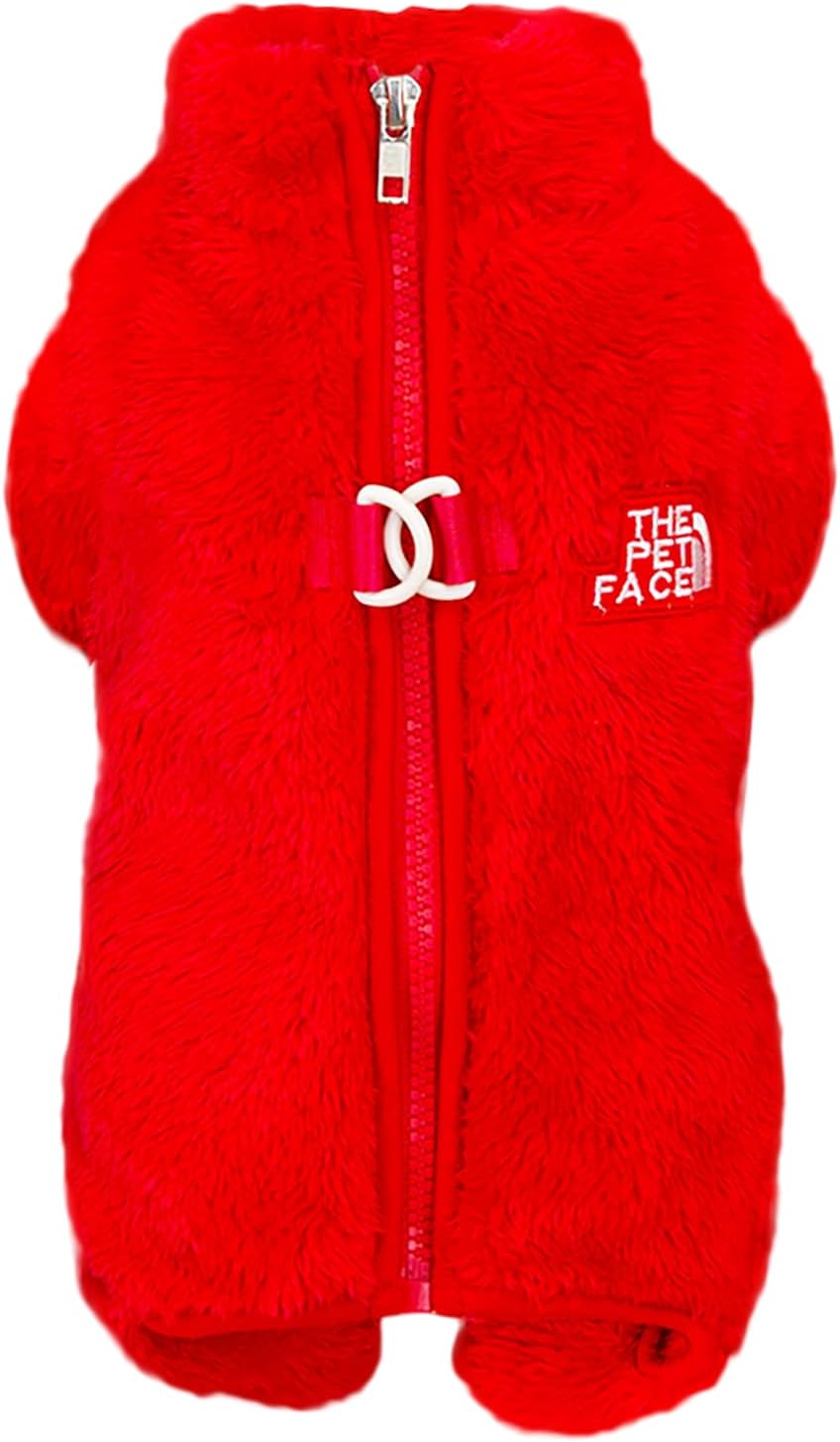 Izefia Dog Sweater Clothes Apparel Fleece Woolen Sweaters Onesie Winter Warm Sweat Shirt 4 Legs Jumpsuit Pajamas Trendy Pet Face Pattern Sweater for Small Dog Medium Cat Red XXL