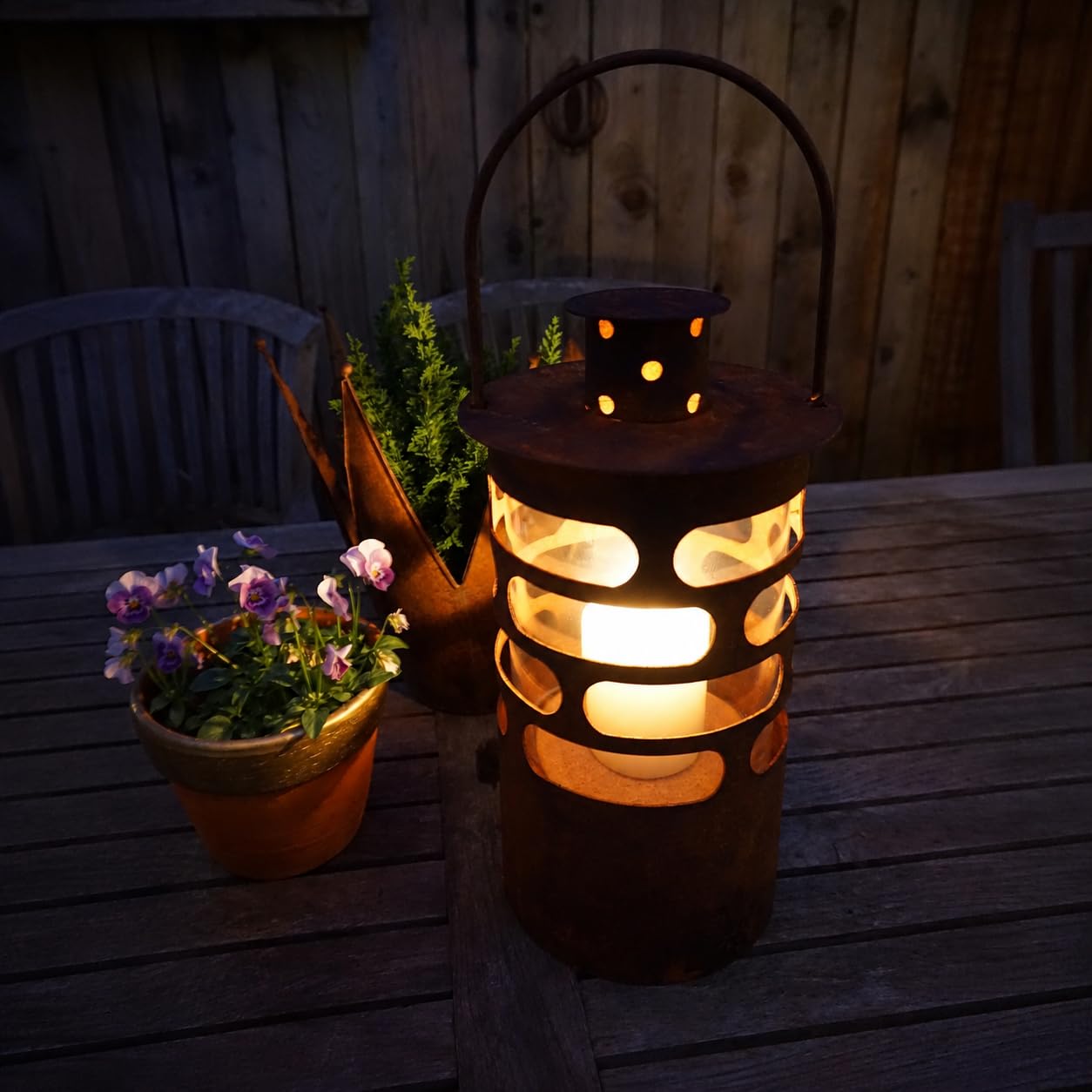 Laterne - Rustikal, Industriell - Edelrost Finish - Metall - Rost - 16 cm Ø, 36 cm Länge, 47 cm Höhe - Outdoor - Casual, Intimate Gatherings