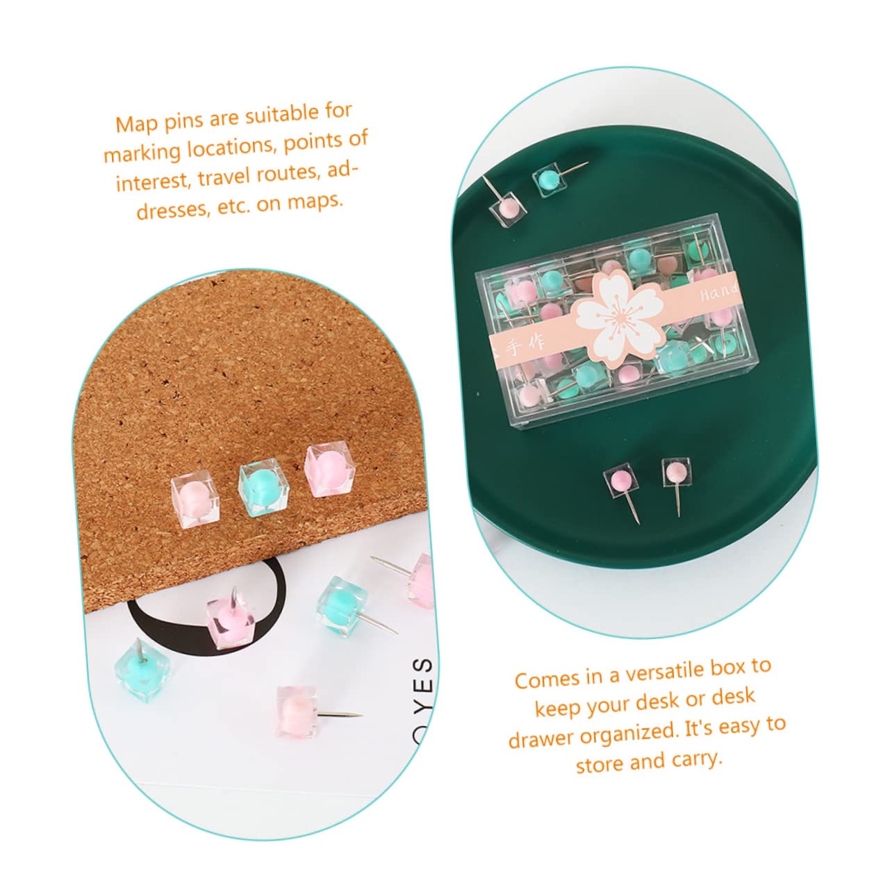STOBOK 200piezas Chinchetas Decorativas De Brillantes De Pushpins Cuadrados para Tableros De Corcho y Mapas Almacenamiento Práctico Caja Transparente