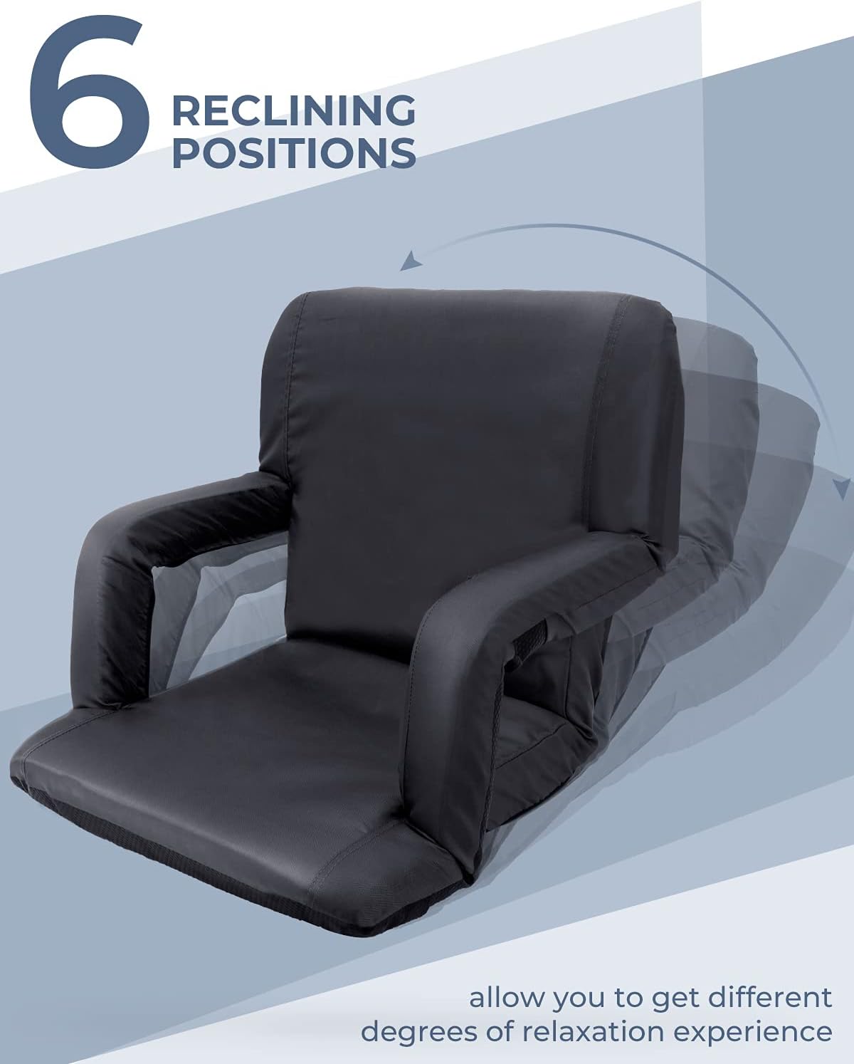 Sportneer Portable Stadium Seat Reclining Chair for Bleachers with Back Supports, Thick Padded Cushion, Pockets and Arm Rests Lightweight Chairs for Sport Events, Beaches, Camping Picnics, 2pack Black : Sports & Outdoors