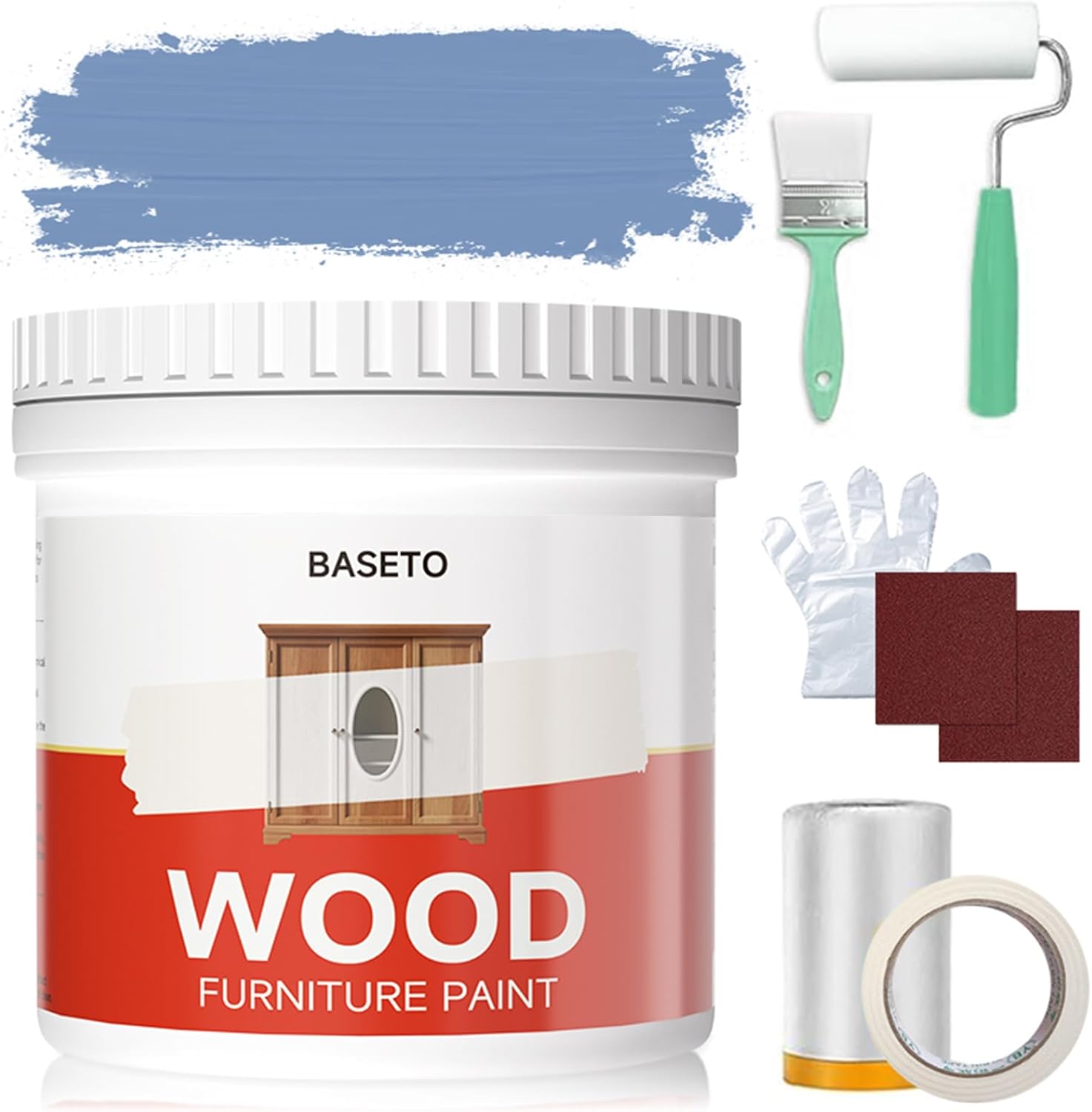 Wood Paint for Furniture, Durable Cabinet Countertop Paint Easy Application for DIY Projects, Wood, Metal, Home Decor and More(32OZ, White with Tools)