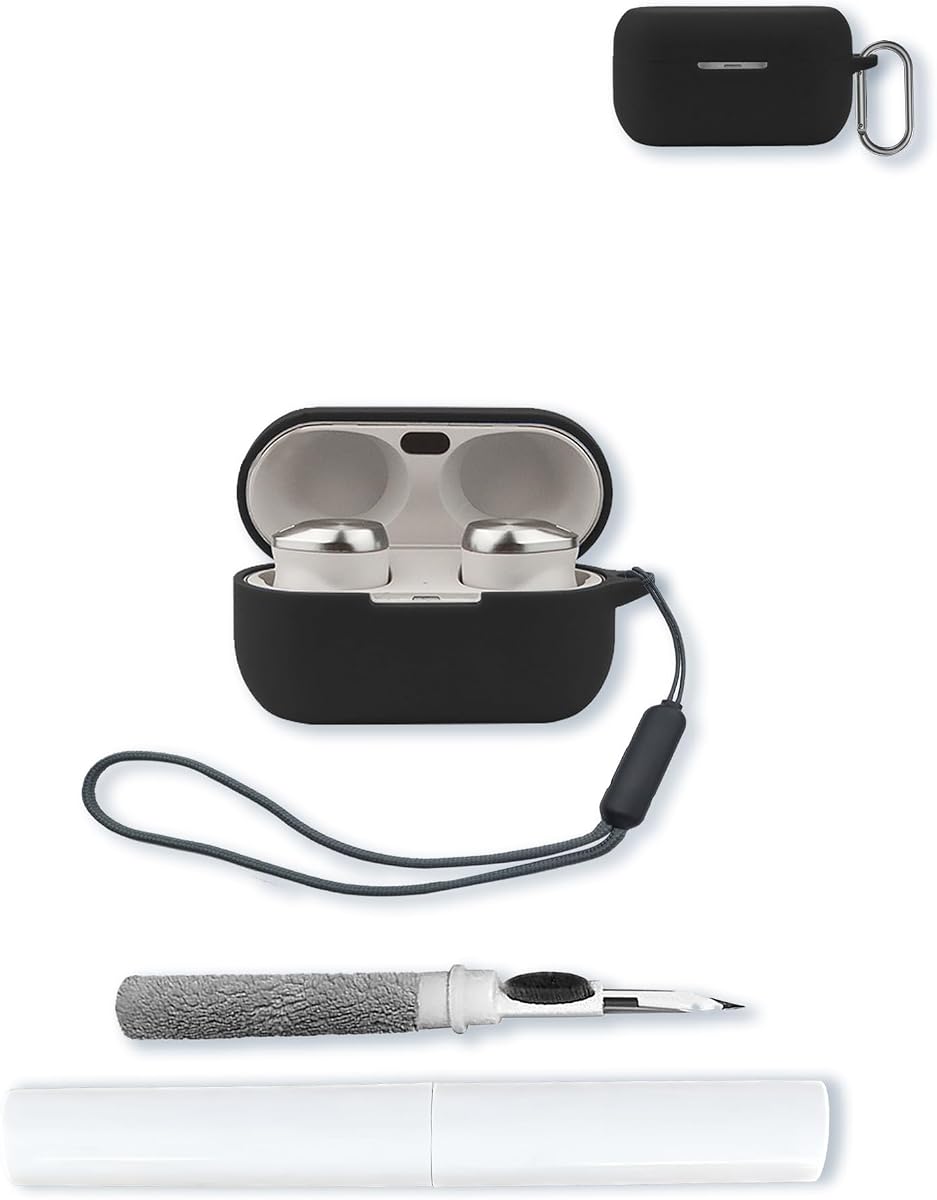 Case for Technics EAH-AZ100 Technics Reference Class Hi-Fi Wireless Earbuds,Soft Protective,BOVUGAC Silicone Case Cover with Keychain & Cleaning Kit & Lanyard for Technics EAH-AZ100-K Earbuds-Black