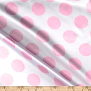Charmeuse Satin Polka Dot White/Pink, Fabric by the Yard