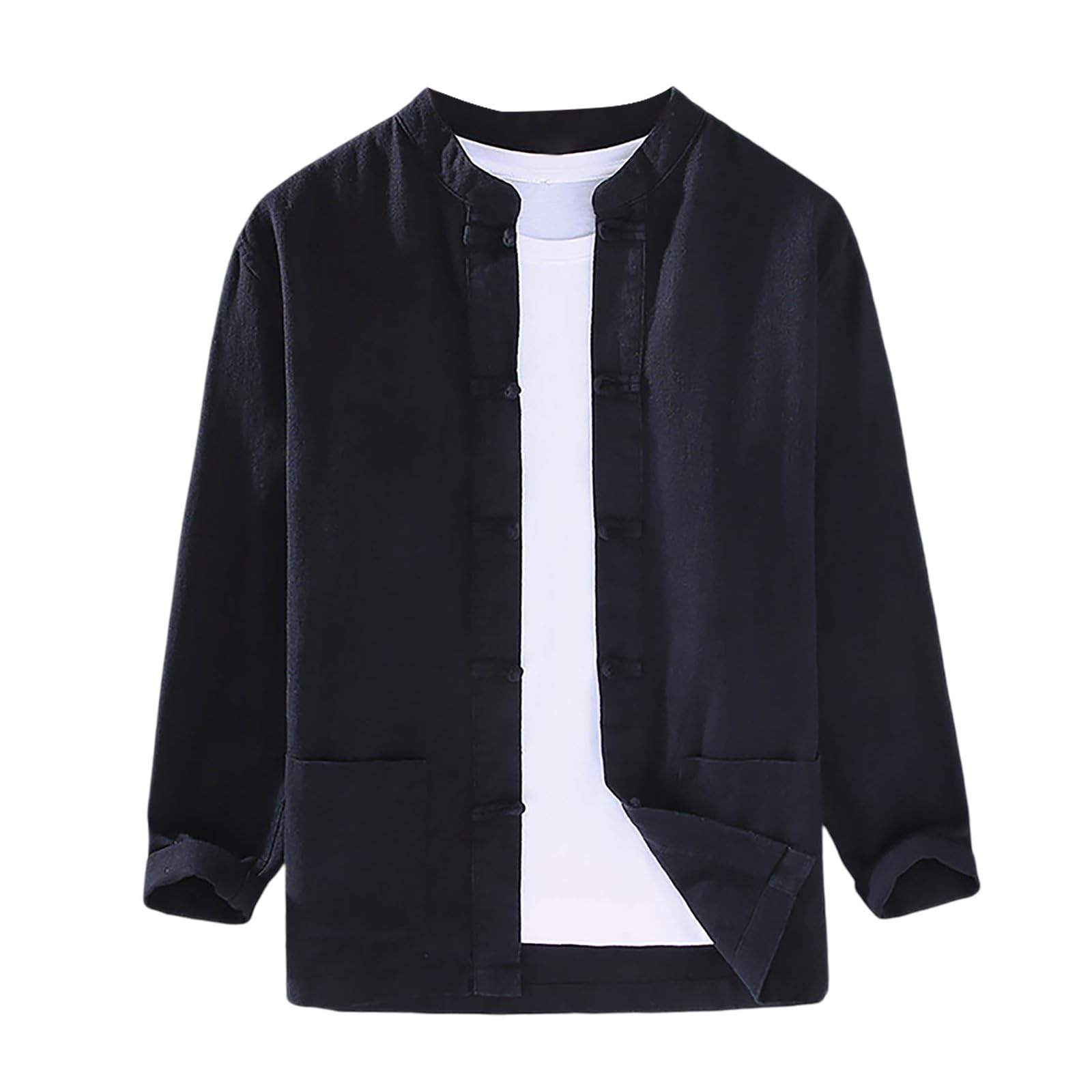 Camicia in Flanella Classiche a Maniche Lunghe da Uomo Stile Casual con Bottoni Forma di Rana, Adatta per Occasioni Meditazione Zen Traspirante dalla vestibilità Normale Party
