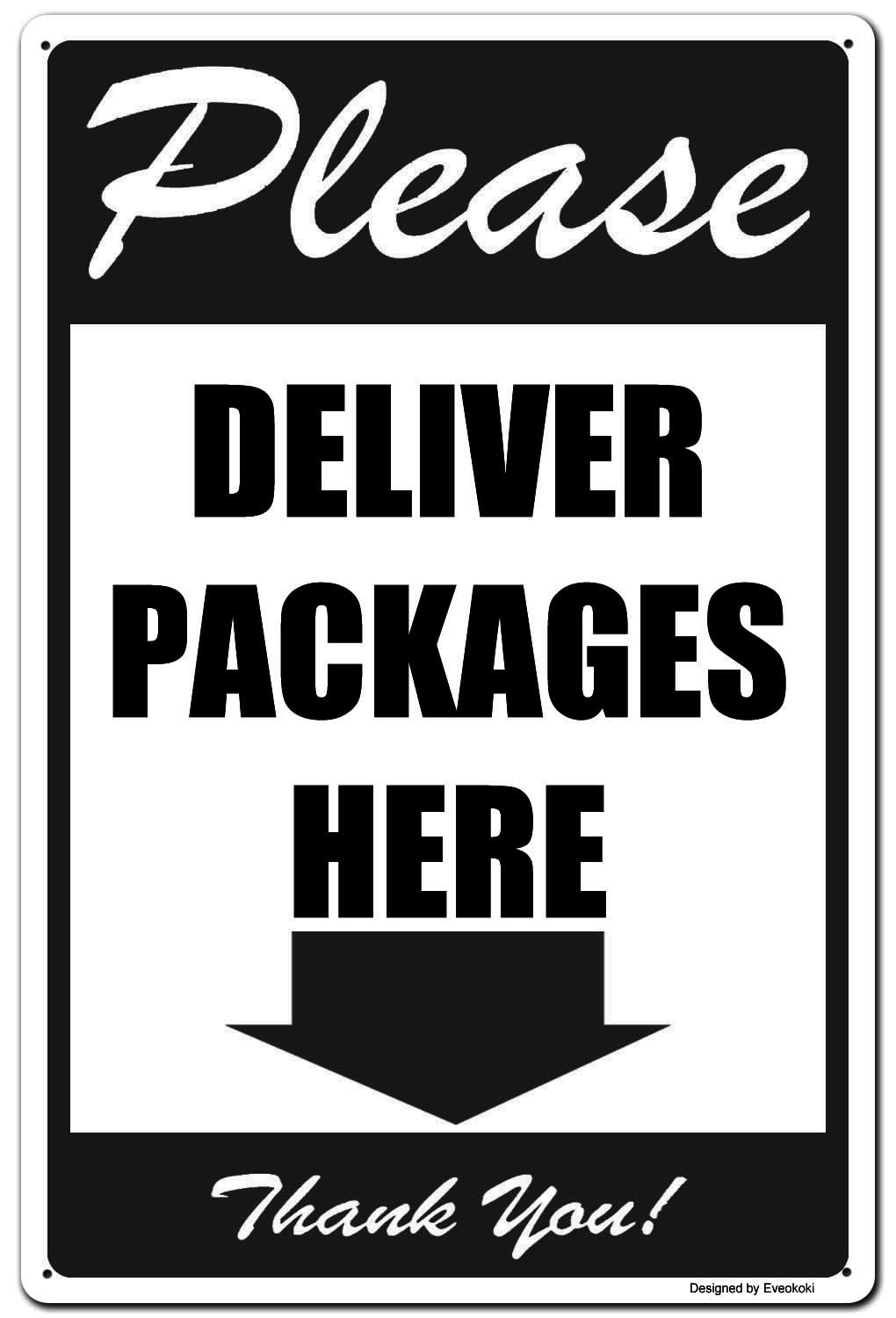 2 Pack Please Deliver Packages Here Arrows Down Thank You Signs, 8x 12 Inches Please Delivery Sign Aluminum Metal Sign