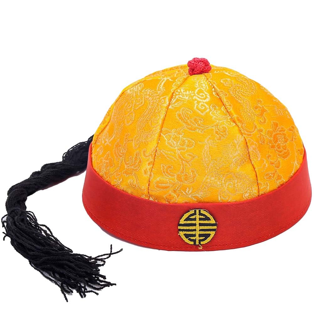 Lanxitown Adult Chinese Ancient Royal Emperor Hat Role Play Decorative Cosplay Chinese Hat Qing Dynasty Royal Dedicated Asian Costume with Ponytail