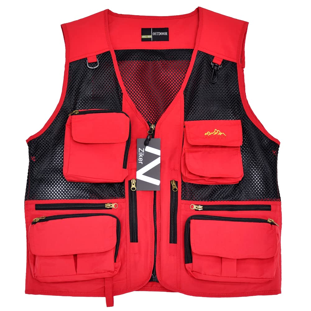 Ziker Men's Mesh Breathable Openwork Camouflage Journalist Photographer Fishing Vest Waistcoat Jacket Coat