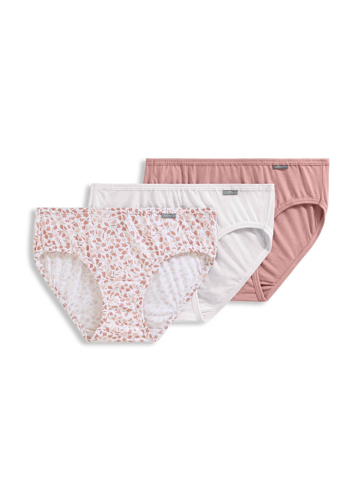 Jockey Women's Underwear Elance Bikini - 3 Pack, Diamond White/Prim Floral/Earth Rose, 6