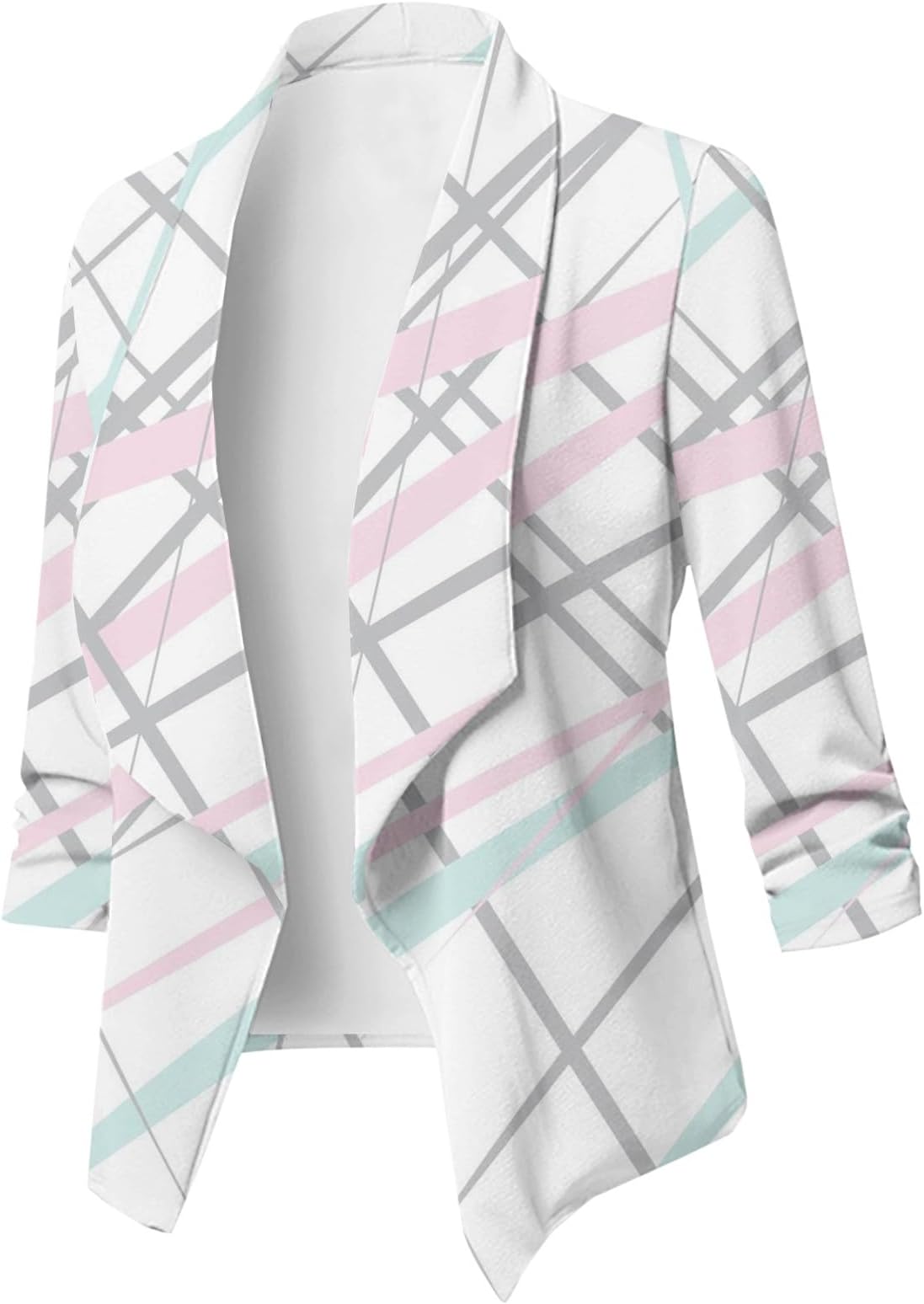 WkishenlWomen's Casual Petite Business Blazers Summer Fashion Print Long Sleeve Pleated Jackets Blazer Open Front Jacket