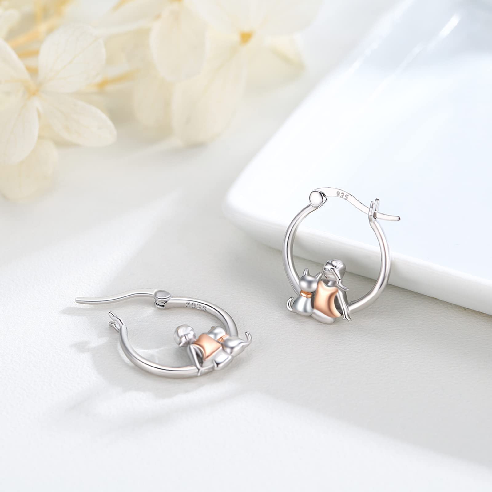 Katze Ohrringe Creolen Mädchen,925 Silber Mädchen und Katzen Ohrringe Kreolen Katzen Schmuck Tier Katze Geschenke Weihnachts für Frauen Kinder Damen Katzenliebhaber