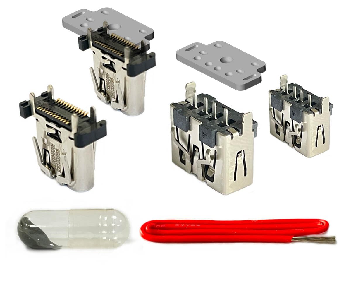 ElecGear USB Ports + Desoldering Heating Plate Replacement for PS5 Front USB A and C Port (2PCs+2PCs), Repair Part and Special Desolder Wire Soldering Tools incl.