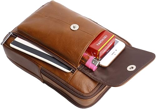 Miniatura 7 de Hebetag Bolso bandolera de cuero pequeño para hombres y mujeres, para viajes al aire libre, negocios