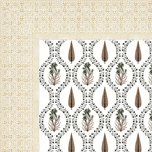 Image of BLOCKS OF INDIA Hand Block Printed 200 TC Cotton Super King Size Bedsheet(106 x 106) | Pack of 1, Cream Brown Patti