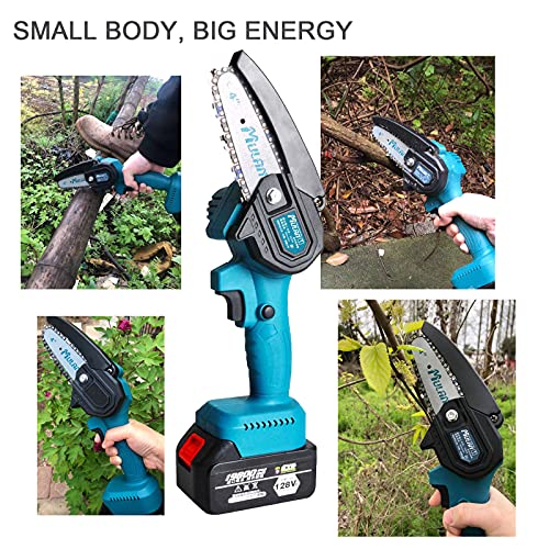 LDMY Mini Elektrische Kettensäge Akku Akku Wiederaufladbare Power 4-Zoll-Kettensäge Spritzschutz & Sicherheitsschalter Taste, für Courtyard Tree Branch Holzschneiden (2 Batterien und 3 Kette) – Bild 3